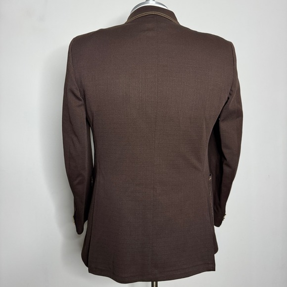 Vintage 70s JC Penney Brown Blazer Gold Stitching 42R Solid - Picture 3 of 9